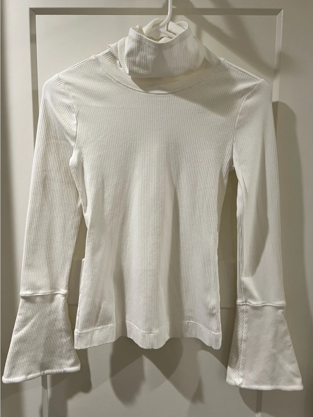 Free People Cream Ribbed Turtleneck with Bell Sleeves
